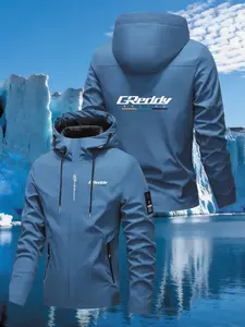 Men's Hooded Jacket Greddy Racing Print, Sun Protection Hood Design, Zipper Pockets, Adjustable Hood, Outdoor Casual Sporty Coat