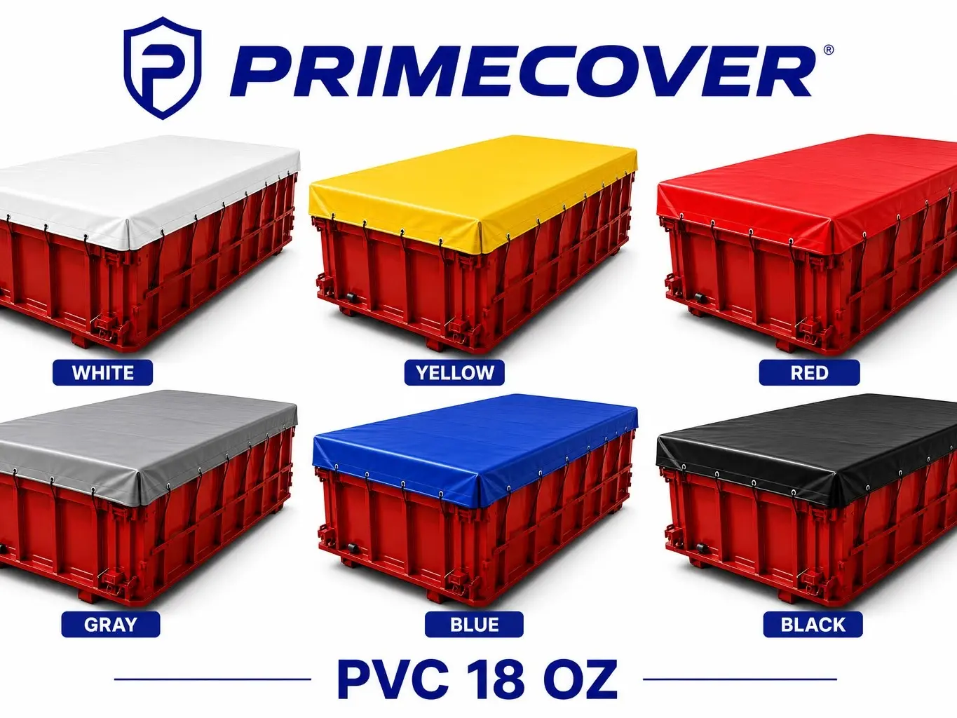 PrimeCover Dumpster Tarp, 18 oz Heavy Duty Reinforced PVC Cover, 12 x 26 ft Waterproof UV Resistant Dump Trailer Tarp with Reinforced Edges & Brass Grommets for Roll-Off Containers, Multiple Colors