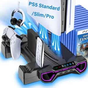 Cooling Station Charging Base for PS5 Standard/Slim/Pro,with Dual Controller Charger RGB Light Touch Control Cooling Stand for  Disc/Digital, PS5 Accessories