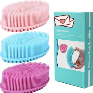 Silicone Body Scrubber Loofah - Set of 3 Soft Exfoliating Body Bath Shower Scrubber Loofah Brush for Sensitive Kids Women Men All Kinds of Skin