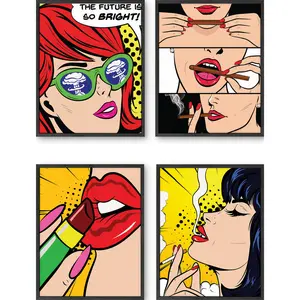 Pop Art Set of 4 - Artistic Wall Decor Print for Room Aesthetic and Vibe
