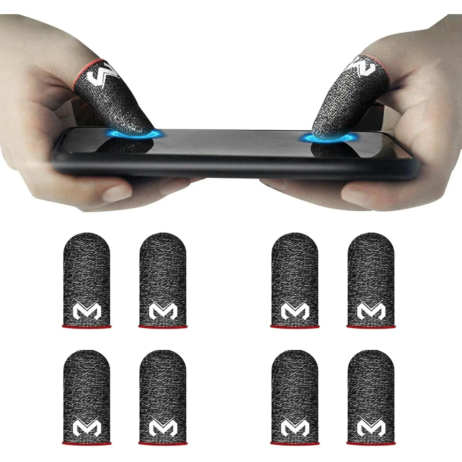 8 Pack Gaming Finger Sleeves, Anti  Gaming Thumb Sleeve  Fiber Thin Mobile Finger Protectors Smooth Feel Gamer Gloves Accessories for  Touchscreen Devices Tablet Phone