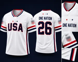 (Ver 2) USA One Nation Soccer Inspired Football Fan Jersey 2026 Patriotic Sports Shirt Number Navy Red White Game Day Apparel Gift for Men Women