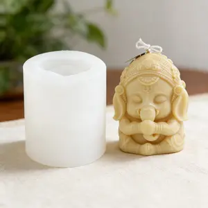 3D Elephant Candle Silicone Mold Ganesha Elephant Aromatherapy Candle Soap Making Tool Animal Plaster Casting DIY Craft Decorative Buddha Statue Resin Mould Home Decor