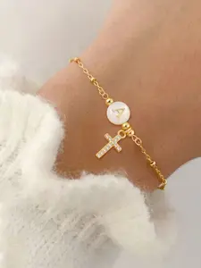 Women's Stainless Steel Beaded Bracelet, Exquisite Trendy Bracelet, Fashionable Bracelet, Fashion Cross Bangle, Elegant Chain Link Jewelry, All-Season Fashion Accessory for Women
