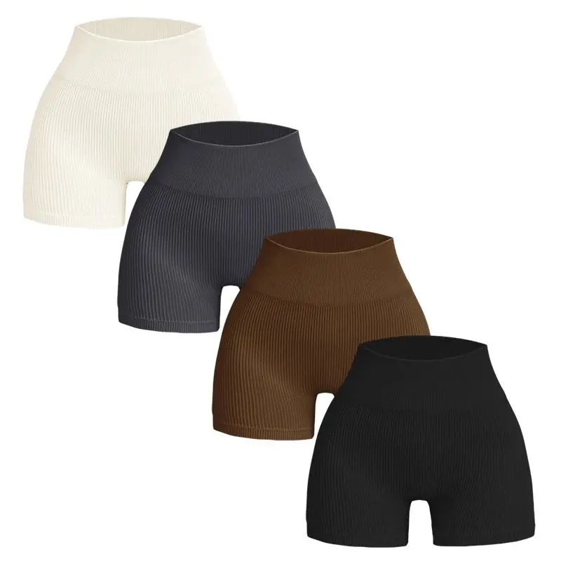 Women's Ribbed Yoga Shorts, High-Waist Seamless Athletic Compression Bottoms, Breathable Stretchy Moisture Wicking Fabric for Workouts, Athletic Compression Shorts, Breathable Stretchy Shorts