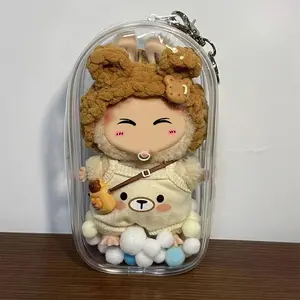 Colorful Transparent Protector Case Organizer Box for 17cm Labubu Plush Dolls Outdoor Display Bag With Keychain Doll labubu Accessories
