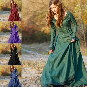 Women’s Retro Medieval Long-Sleeve Dress for Adults — Perfect for Parties, Balls, and Stage Performances