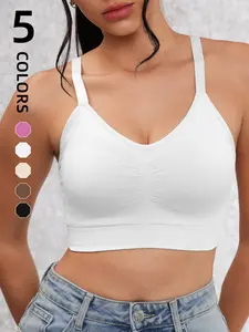 Women's Simple Fashion Solid Color Bra Top, Yoga Sports Bra, Second Skin Touch, Breathable, Suitable for Gym, Home Office, Casual Layering, All Seasons Wear