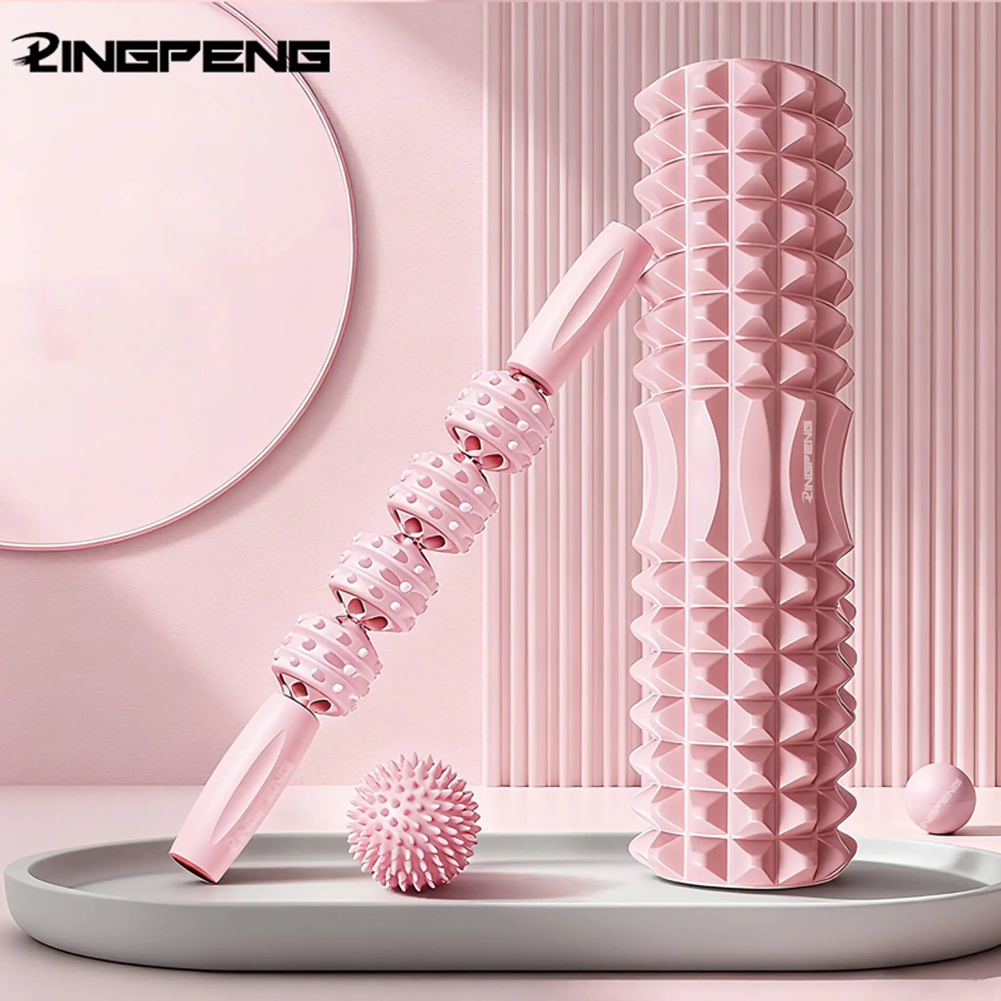 Yoga Foam Roller Set 3 Pieces, Muscle Roller Stick, Soft Touch, Ideal for Muscle Relaxation After Yoga & Fitness, Post-Workout Recovery Tool
