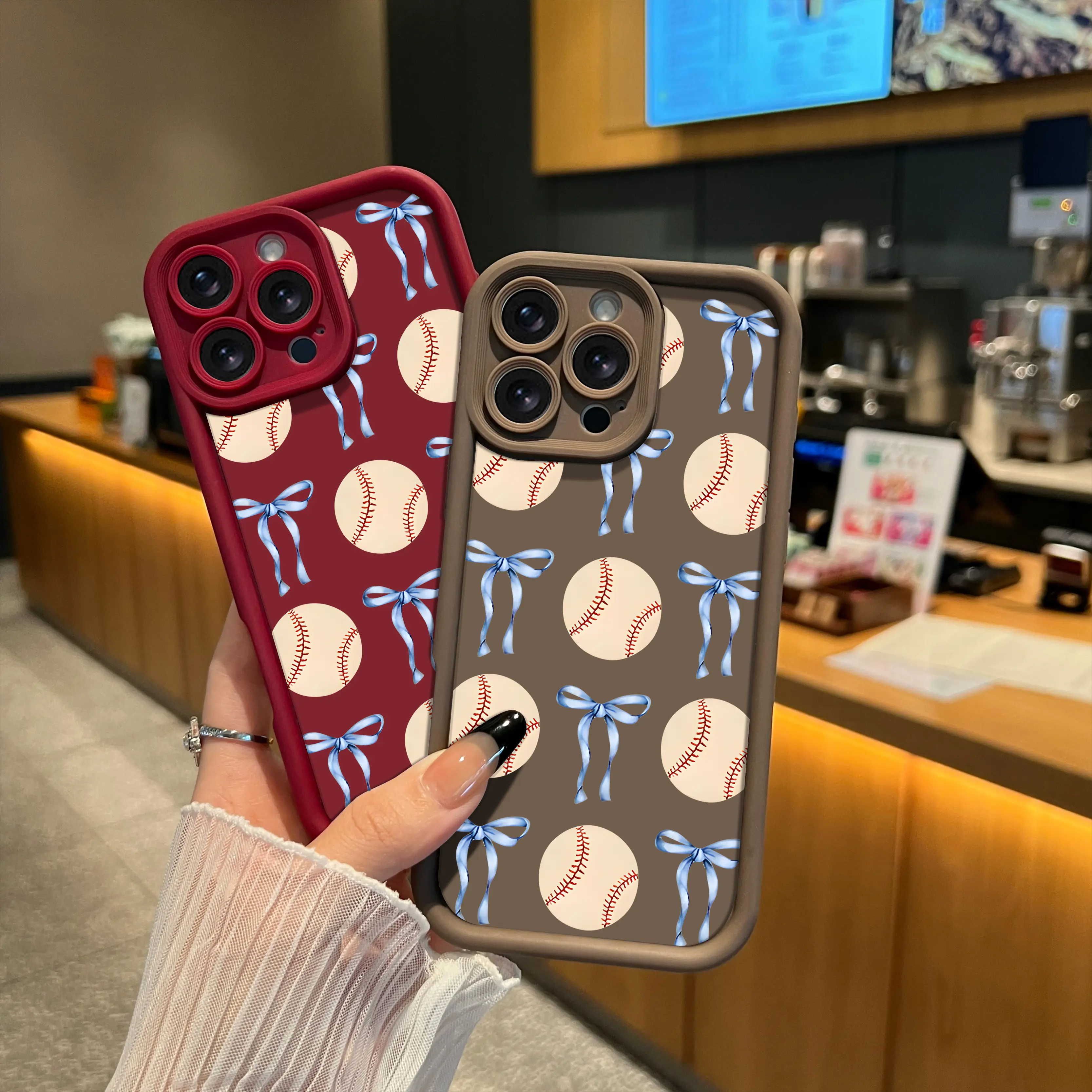 Ribbon Baseball Pattern TPU Smartphone Case - Shockproof, Drop-Resistant, Sturdy Handheld Device Protection Cover for iPhone 17 Air,16,15,14 Plus,13,12,11 Pro Max,XR,X,S & Samsung Galaxy S25,S24,S23,S22 - ZQ112