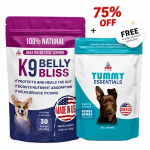 Pup Labs K9 Belly Bliss 3-Pronged Defense Dog Digestive Support with L-Glutamine N-Acetyl D Glucosamine & Prebiotics for Gut Health
