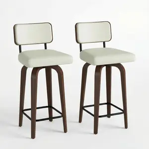 2-Pack Swivel Bar Stools Set, 26" Upholstered Counter Height Bar Stools with Back and Walnut Wood Legs, Mid Century Bar Chair Island Stool for Kitchen Counter, Faux Leather Barstools