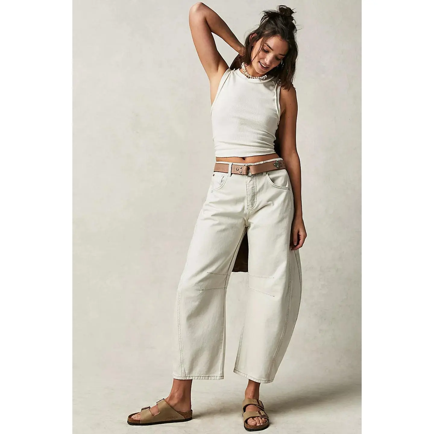 High-Stretch Mid-Rise Barrel Jeans