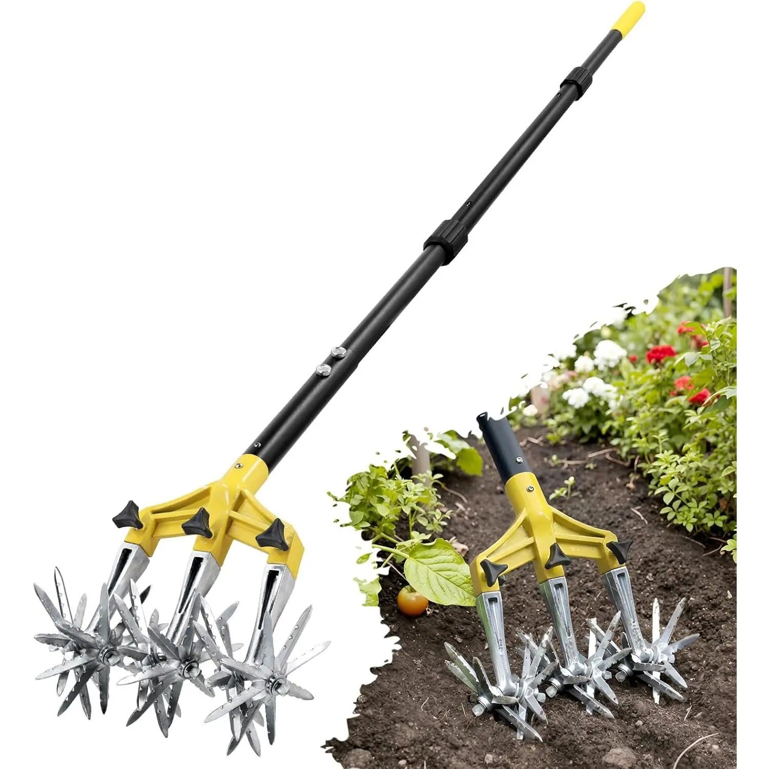 Rotary Cultivator Garden Tool 61'', Hand Tiller Garden Tool with Detachable  Tines, Cultivators for Gardening Soil or Reseeding Grass, Manual Cultivators & Tillers  Beds