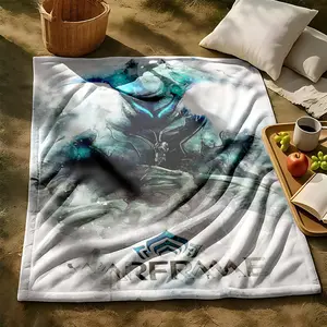 1 piece Warframe character concept art themed flannel blanket - All-season comfortable flannel blanket, modern design style, suitable for sofas and beds, digitally printed pattern, super soft and warm, 100% polyester material, machine washable