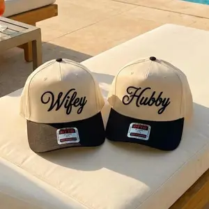 Wifey Hubby Couple Matching Embroidered Baseball Cap Custom Thread Color Vintage Soft Cotton Adjustable Hat Trendy Streetwear Gift for Men & Women