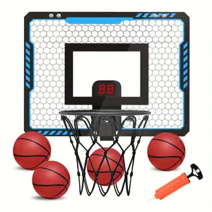 Mini Basketball Hoop Indoor for Kids Over The Door Basketball Hoop with Electronic Scoreboard Mini Basketball Hoop 4 Balls Basketball Toys Gift Kids 3-12 Year Old Toddlers Boys Girls Teens
