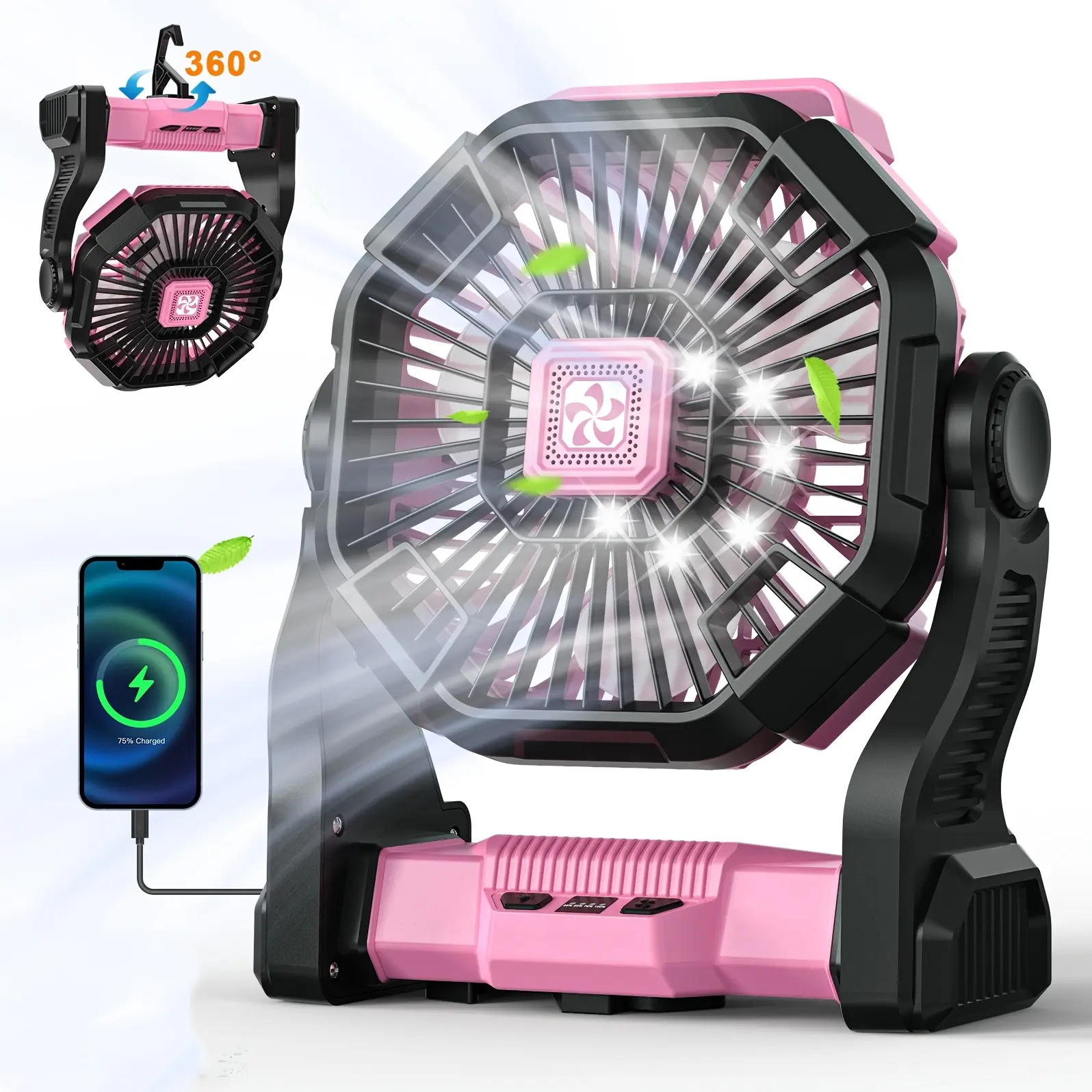3-in-1 Cordless Portable Camping Fan-Light Combo - Battery-Powered Household Appliance with LED Light, Timer Set & Forget, Rotating Airflow, Triple Mode, Tent-Ready Cooling, Portable Fans, Ideal for Tents, Barbecues