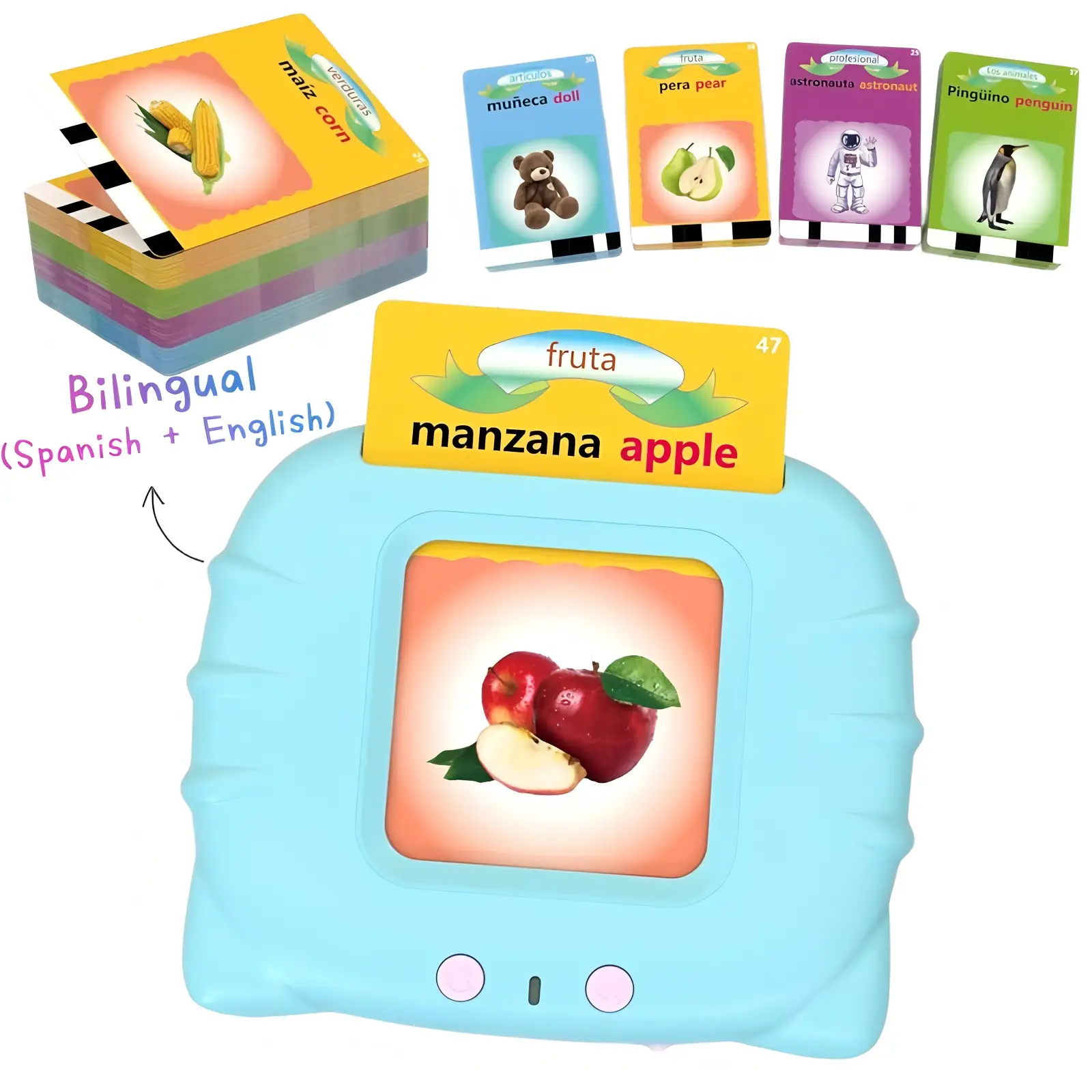 Bilingual Spanish English Flash Cards for Kids Educational Learning Tool Talking Flashcards with 224 Common Words Ideal Gift for Children Ages 2 to 8