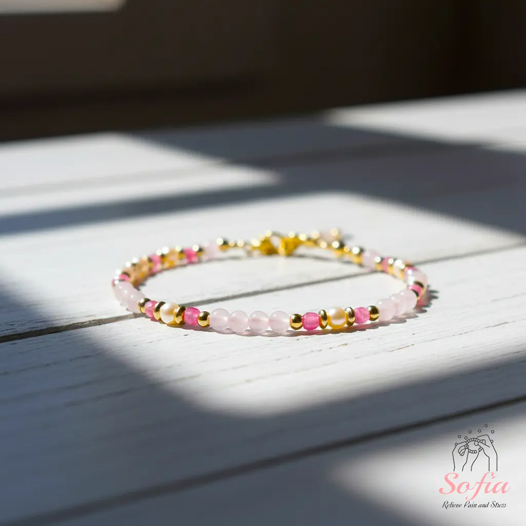 SofiaDesignsBoutique Handmade Dainty Rose Quartz & White Crystal Beaded Bracelet/Anklet, Unisex Minimalist Gemstone Jewelry, Elastic Cord, Adjustable 6-7.5in, Beading Detail, Elegant Daily Wear for Adults