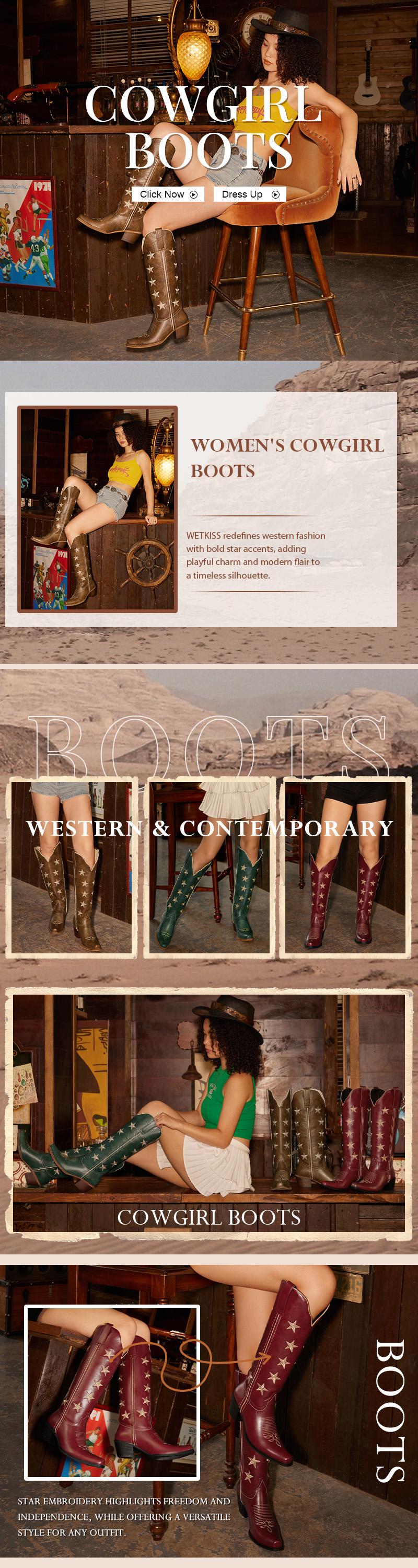 Wetkiss Western Knee High Boots, Star Embroidered Stylish Cowboy Design with Chunky Heel and Squre Toe,Women's Shoes,Women's Boots #TikTokShopStockUp