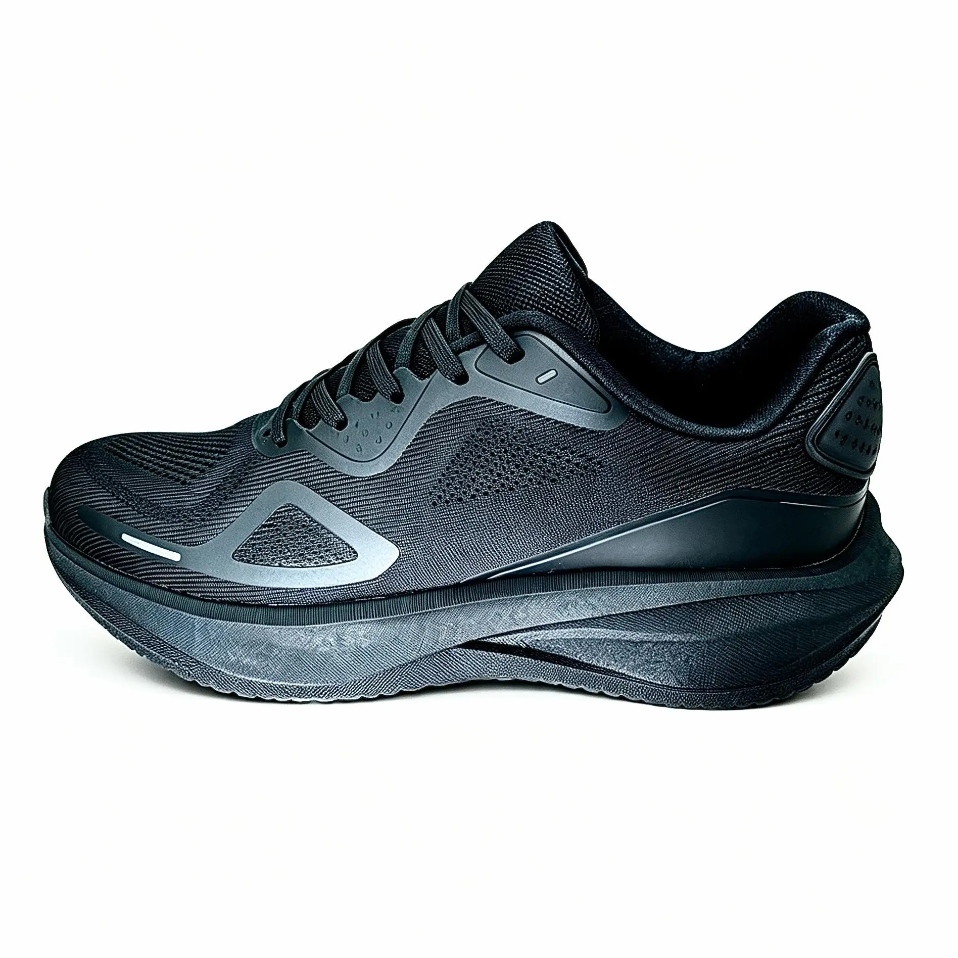 Men's All Black Cushioned Running Shoes - Adjustable Lace-Up Casual Trainers, Breathable Mesh Upper, Deep Textured Non-Slip Sole, for Athletic Walking, Outdoor Running Sneakers, Daily Commuting