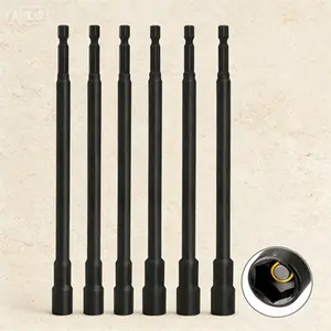 Impact Power Nut Driver Set, 6PCS 6 Inch Long with 1/4" Hex Shank, SAE 1/4" and 5/16" Sizes, Cr-V Steel Black Manganese Phosphate Coating, Magnetic Drill Driver Bits for Secure Fastening