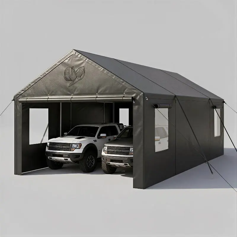 Portable Heavy Duty 180g PE Tarp Canopy Carport Garage with Roll-Up Side Door Waterproof UV Protection for Car Truck Boat