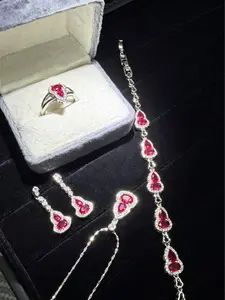 Lydia(4973)gc.Ruby Hulu Jewelry Set - Fortune &Luxury  Vibrant red corundum, sparkling accents, 4-piece set