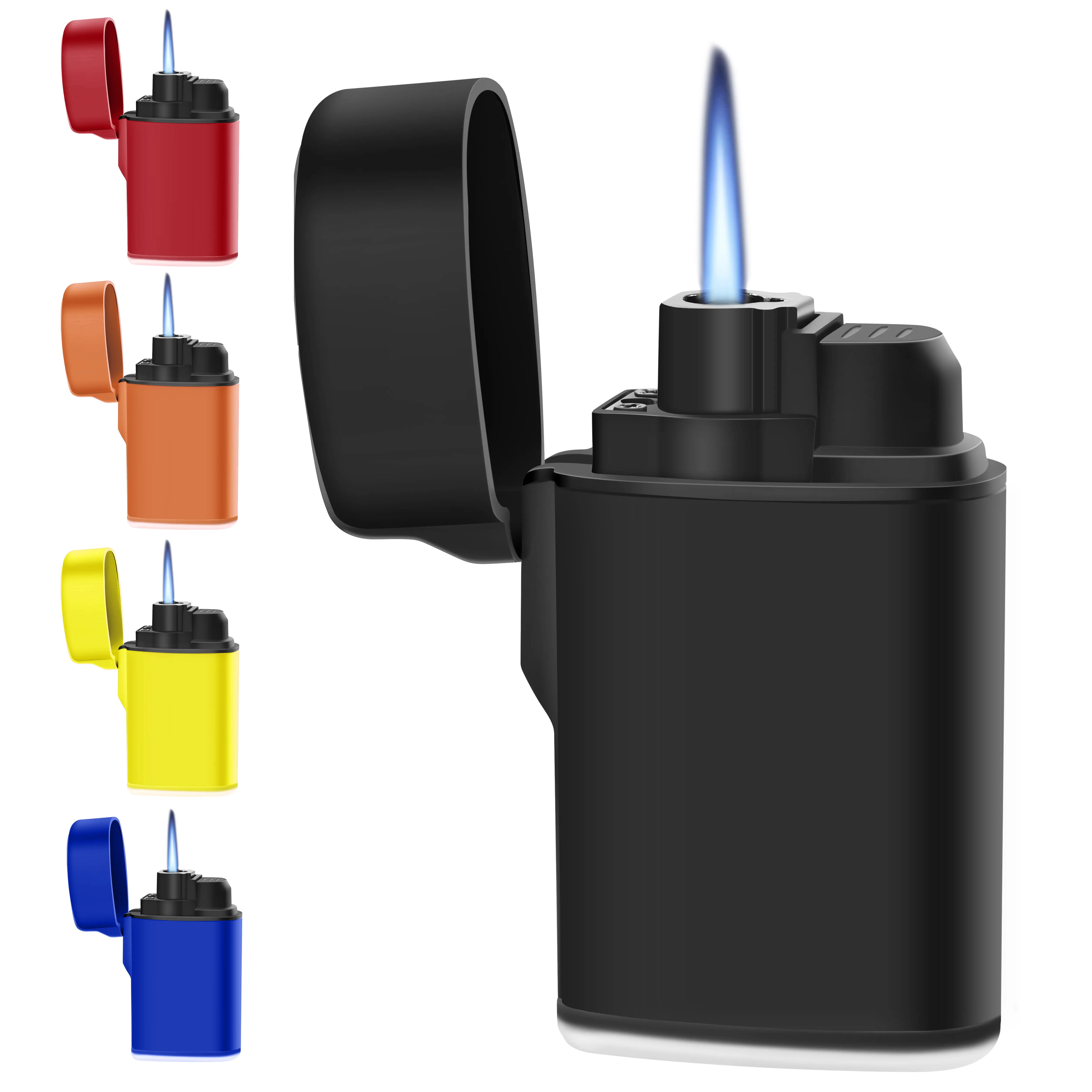 Taughch 5-Pack Plastic Pocket Lighters - Compact Pack, Refillable, Windproof Jet Flame, Durable & Fingerprint-Resistant, Aesthetic Assorted Colors, Butane Included, Immediate Fuel Level Visibility, Reliable Flame in Challenging Conditions for Camping, BBQ