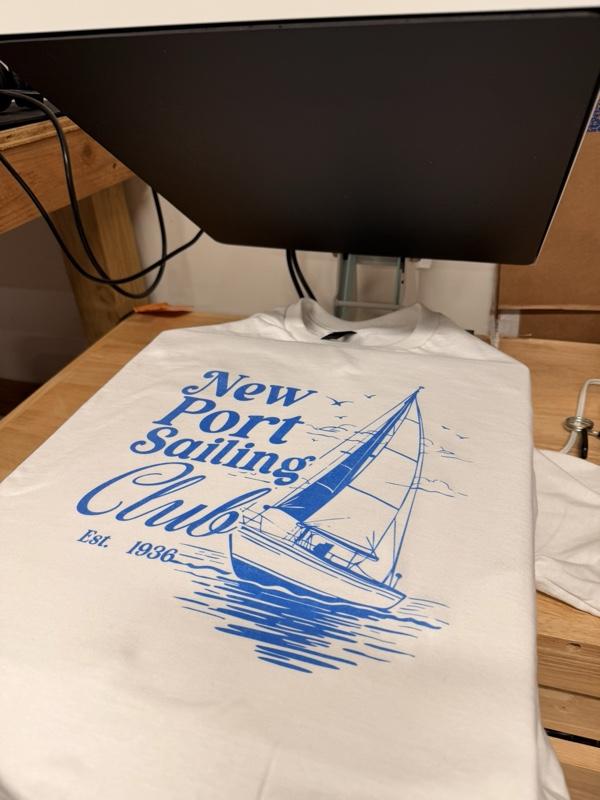 New Port Sailing Club T-Shirt - White Crew Neck Short Sleeve with Sailboat Design, Casual Style for Everyday Wear