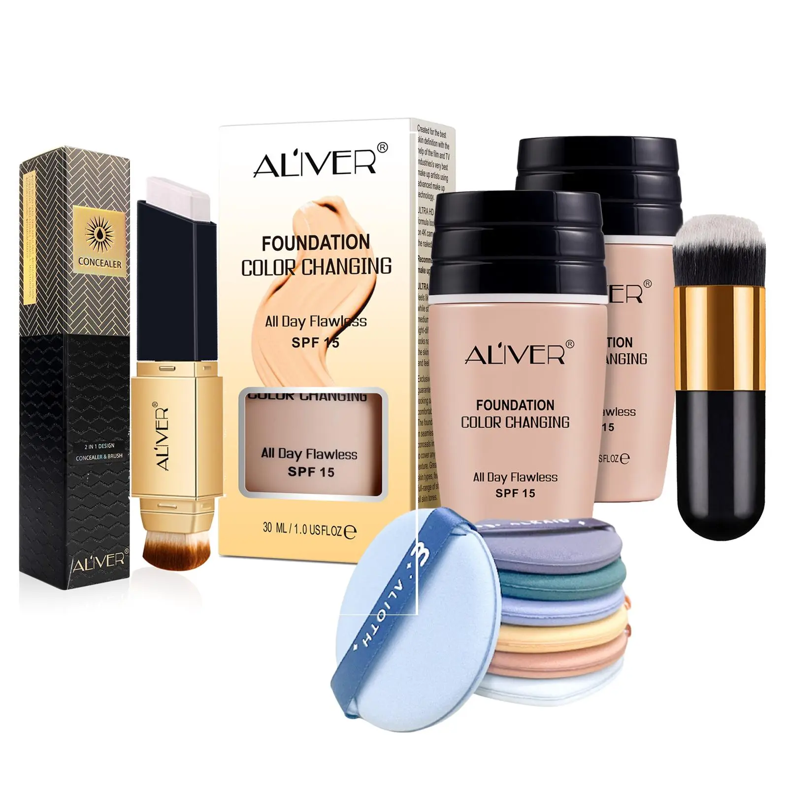 Concealer and Foundation Set, 11pcs/set Including Color Changing Liquid ...