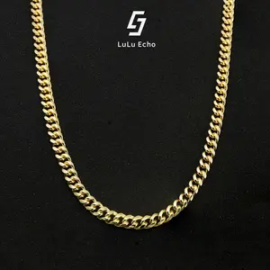 LuLuEcho 14K Gold-Plated Cuban Chain Necklace Choker for Men and Women Slim Cuban Link 4.3mm x 21.65inches Stainless Steel  Valentine Gift
