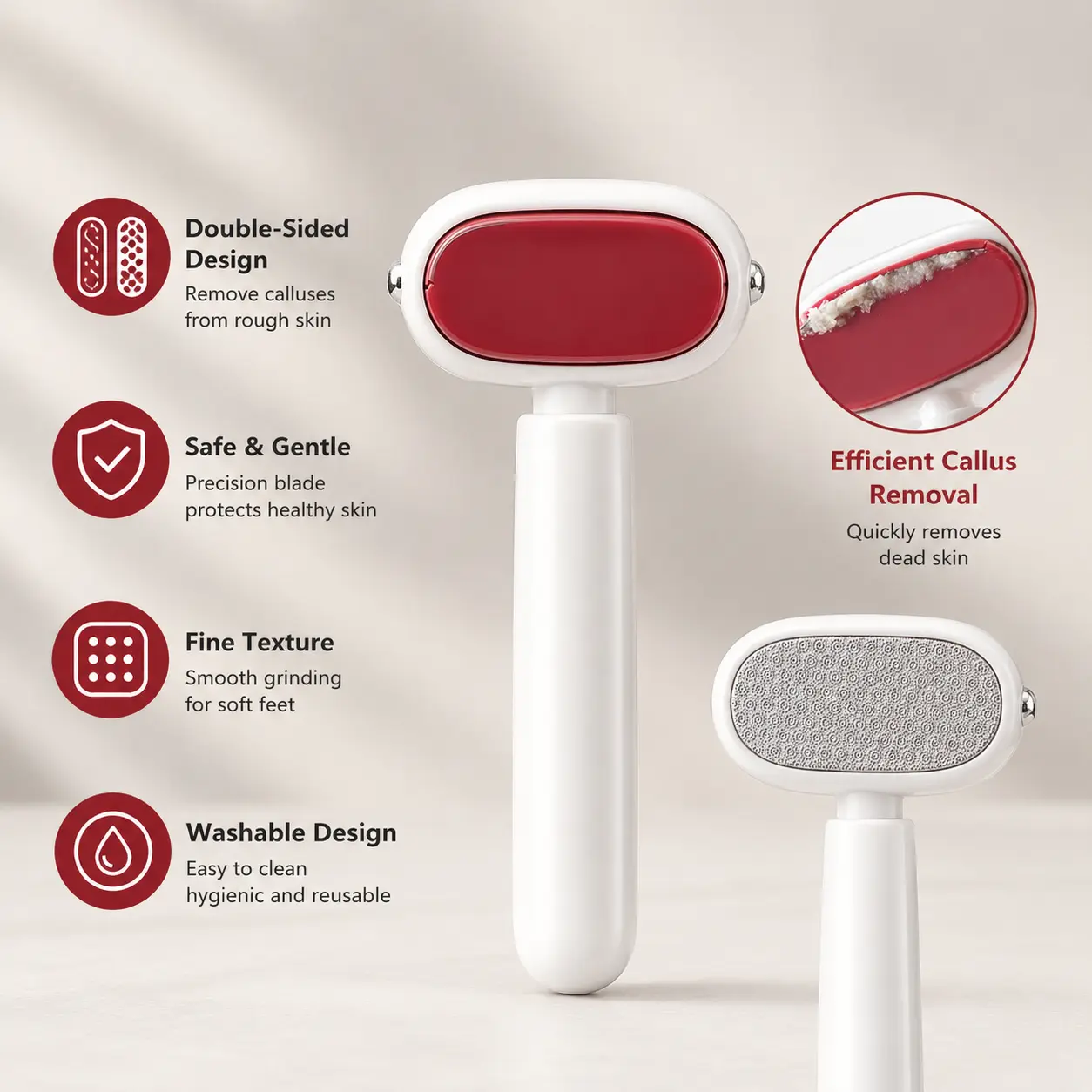 1 Count Double Sided Foot Scraper, Removable Replaceable Washable Design for Dead Skin and Callus Removal Daily Foot Care