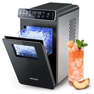 ecozy Ice Makers Countertop, Full-Color Smart Panel Ice Machine with Internal Lights, 26lbs/24H, Double-Layer Insulation, Two Ice Sizes, Portable Ice Maker with Self-Cleaning for Home/Office/Bar