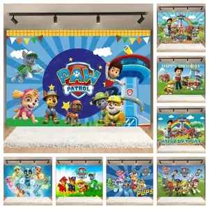 Blue animation PAW patrol theme boy birthday party background cartoon puppy background party decoration baby shower products ﻿