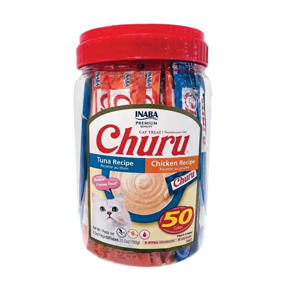 INABA Churu Squeezable Cat Treats For Food Topper Grain-Free Creamy Puree Tuna & Chicken Variety 0.5 oz 50 Count