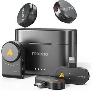 MAONO Wireless Lavalier Microphone for iPhone/Android/Camera/PC, Mini Lapel Mic with 48khz 24bit, 4 Modes Voice Filter, AI Noise Cancellation, 40H Battery, 1000ft Range, for Video Recording - Wave T5