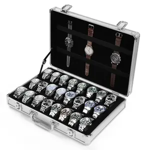 24-Grids Watch Box for Collector,Watch Storage Case,Lockable Aluminum Display Case with Keys, Portable Watch Storage Organizer for Men, Professional Watch Collection Showcase
