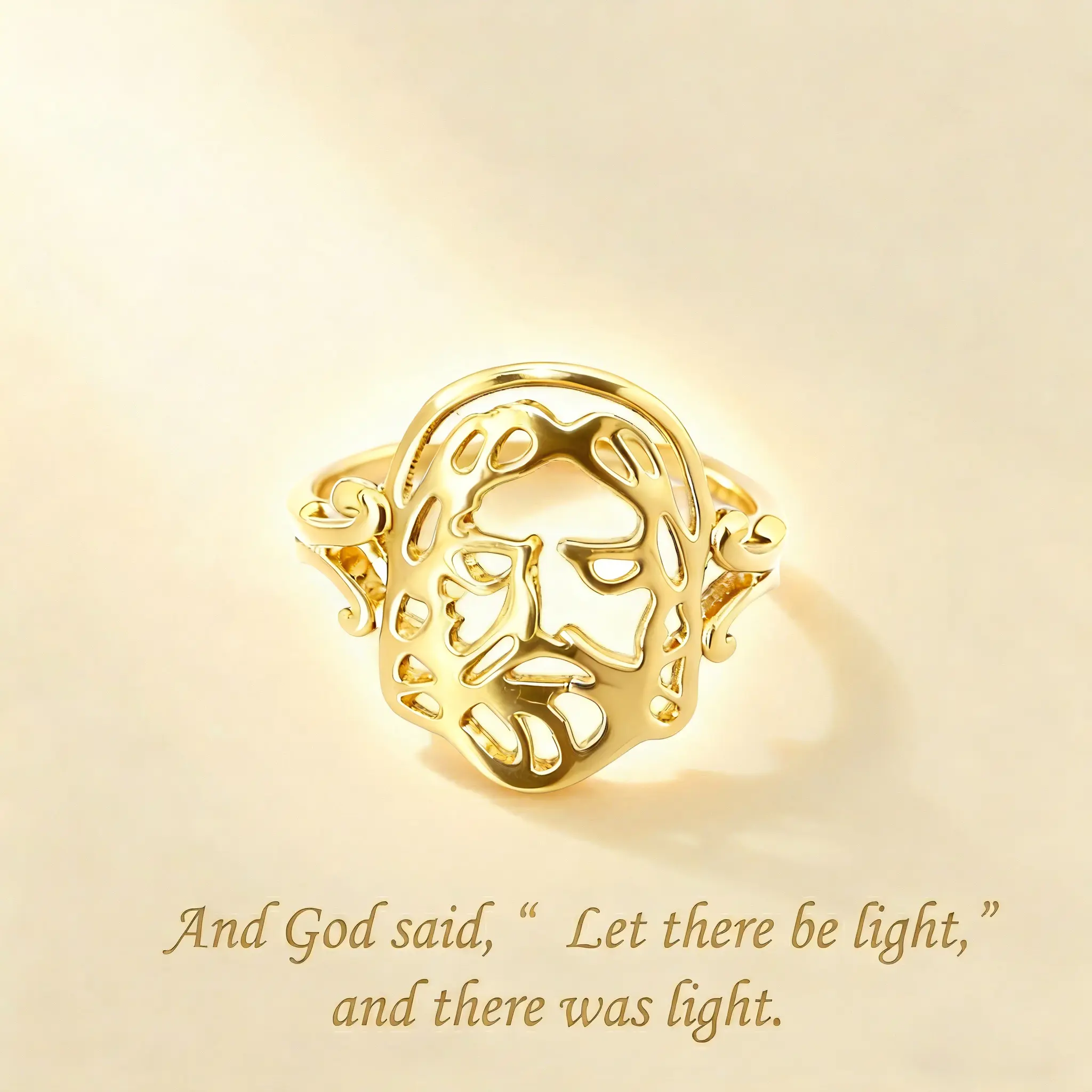 OLDT High Quality Jesus Christ Face Ring 14K Gold Plated Religious Vintage Embossed Openwork Lord Jesus Ring  perfect gift Unique Rings Elegant Ring