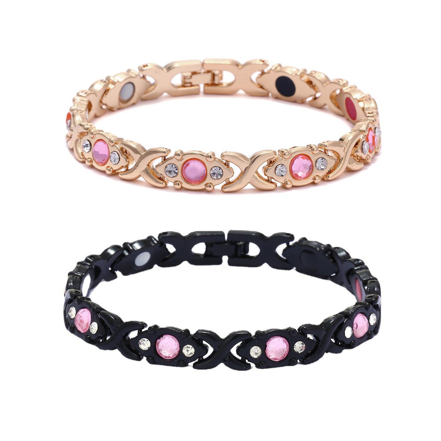 Energy magnet bracelet, eco-friendly alloy with diamonds, adjustable ladies' wristband，Valentine's Day gift, Christmas gift