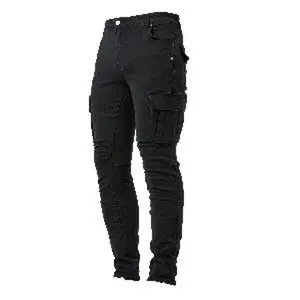 Slim Fit Multi Pocket Jeans, Men's Casual Street Style High Stretch Denim Pants For All Seasons Outdoor
