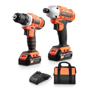 VEVOR Tool Combo Kit, 12V Max Cordless 2-Tool Combo Kit, with 3/8 in Drill, 1/4 in Impact Driver, Compact Cordless Power Tool Combo Kit with 2.0 Ah Batteries, Screws, One Charger, and One Cloth Bag