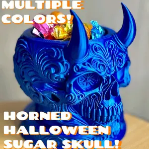 Horned Sugar Skull Halloween Candy Bowl Spooky Home Decor Cool Grungy Gothic Design for Parties and Decor Decoration