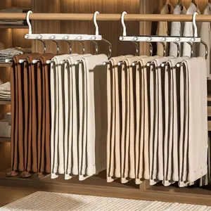 6 Layer Pants Hanger Space Saving Closet Organizer with 50mm Wide Spacing, Anti-Slip Multifunctional Pants Rack for Jeans Trousers Wardrobe