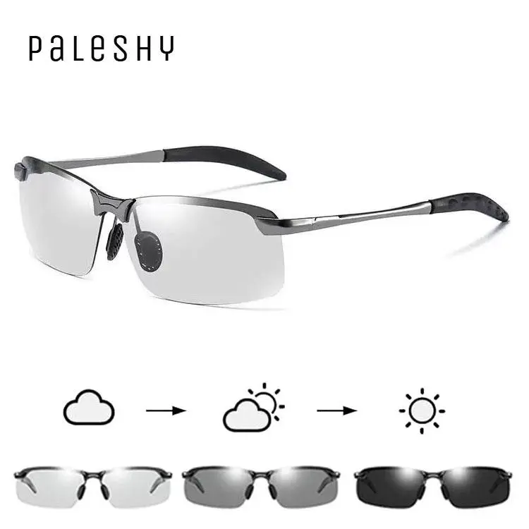 Paleshy Photochromic Sunglasses for Men & Women, Contemporary Rectangular Fashionable Frames with HD Polarized UV400 Lenses, Lightweight Eyewear for Day Night Driving, Lightweight Durable Sunglasses, High Quality Sunglasses