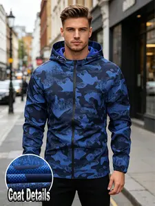 Men's Camouflage Hooded Windbreaker, Streetwear Zipper Jacket, Casual Outdoor Sports Coat, All-Season Fashion Outerwear