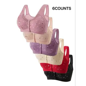 Women's 6-Count Push-Up Wireless Bras - Floral Print, Elegant Soft Cotton Plaid Fabric Lingerie, Breathable Multi-Size All-Seasons Everyday Underwear for Casual Wear,summervibes