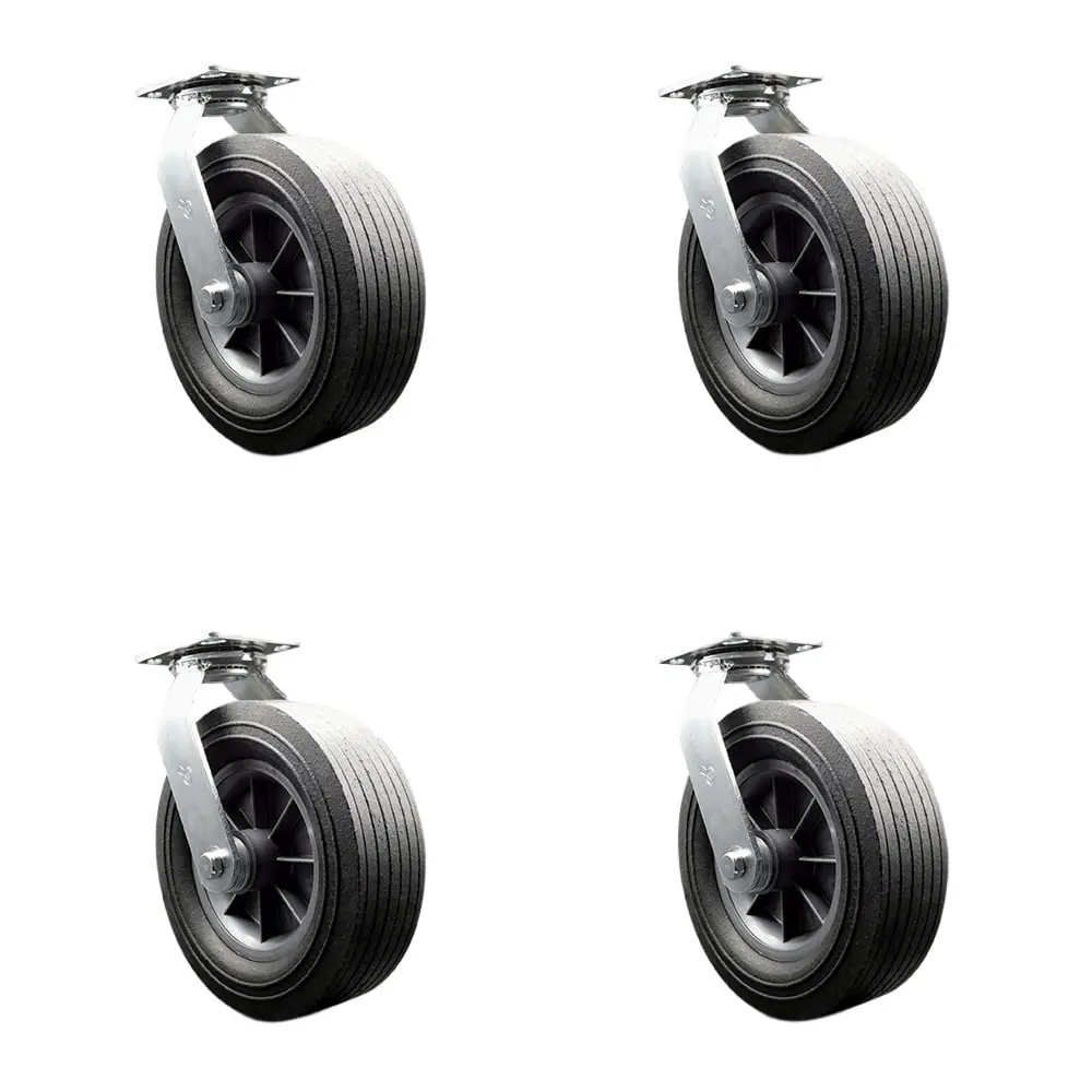 100 Series SMOK-SCC-100S1030-SNB-BSL-4 Industrial Swivel Caster Set (4-Pack) - 10 in. Grilling BBQ Smoker Grill Flat-Free All Terrain Wheels, Easy Roll, Reduced Noise, Maintenance-Free Solid Rubber, 650 lbs Capacity, Bolt-On Locks